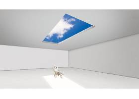 掏空的楼层主题虚拟空间与云元素海报背景