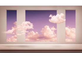 窗户主题虚拟空间与云元素海报背景