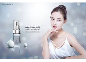 年轻韩式美女与护肤品产品展示海报设计