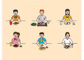 人物用餐与美食漫画插画设计