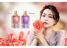 韩国年轻美丽女性与护肤品化妆品产品海报设计