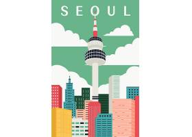 韩国地标建筑插画设计