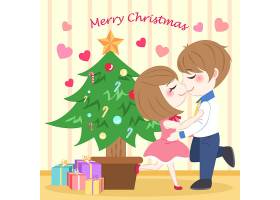 圣诞节圣诞树起舞的情侣插画设计