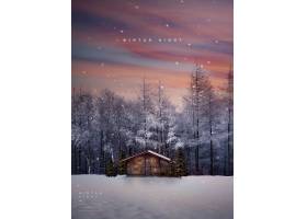 简洁安静的冬夜下雪的夜晚海报设计