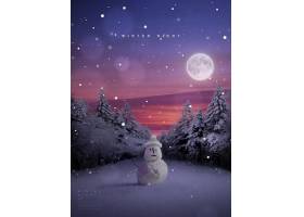 简洁安静的冬夜下雪的夜晚海报设计