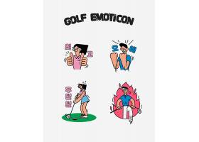 人物打高尔夫球表情插画设计