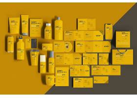 黄色名片折页宣传单购物袋台历纸盒产品包装外观智能样机设计