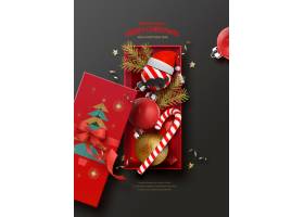 装饰球糖果棒礼盒立体装饰元素背景圣诞节主题海报设计