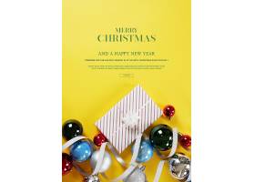黄色背景圣诞礼物装饰球海报设计