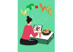 减肥蔬菜水果餐主题人物健康饮食习惯插画设计
