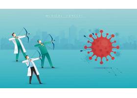 对着病毒射箭的医护人员主题新冠病毒疫情插画设计
