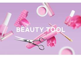 粉色花瓣香水指甲油彩妆用品主题悬空物品创意海报设计