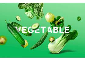 绿色蔬菜辣椒卷心菜黄瓜白菜主题悬空物品创意海报设计