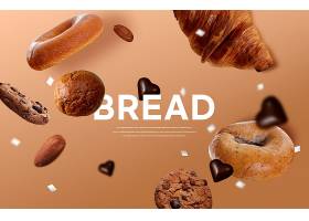 曲奇饼甜甜圈巧克力牛角包面包主题悬空物品创意海报设计