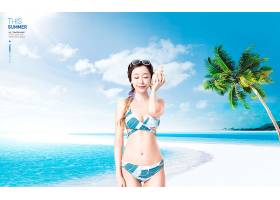 性感年轻女性模特阳光夏日海滩海报设计
