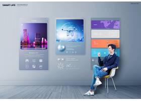 智能生活电子产品窗口UI界面融入人物生活海报设计