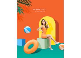 夏日主题女性平面模特电商展台海报设计