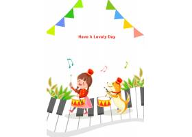 钢琴键上的小女孩和宠物狗乐队