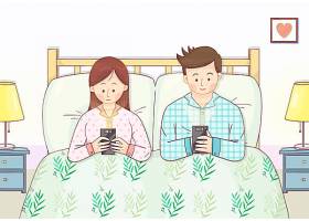 在床上也玩手机的夫妻俩